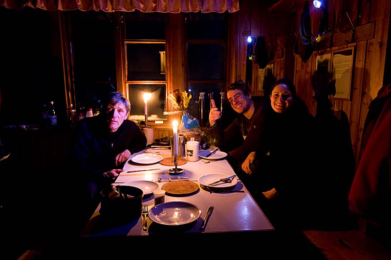 "Dinner in Hukejaure. From left; David, Thibault and Angie.
