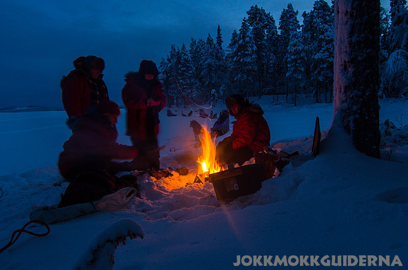 The mid winter days are short and we make cozy camp fires in the forest land of Jokkmokk.
