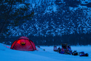 Dogsleds, huskies and hilleberg tent on the tour The Final Spring adventure.