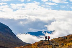 Two hiker along the Kings Trail. Swedish Lapland.