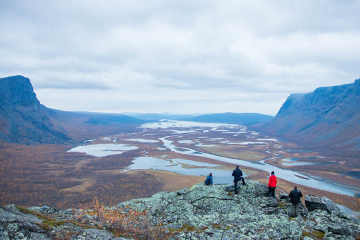 View from the the cliff Skierfe in Sarek National park. Delta landscape on the Wildlife expedition in Sarek National Park.